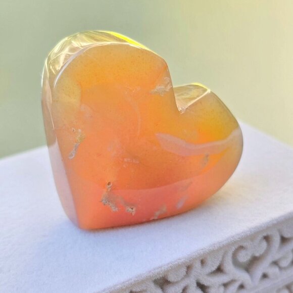 Cherry Blossom Agate Crystal Heart ✦ 41g Natural Healing Palm Stone w/ Inclusion - Picture 1 of 13